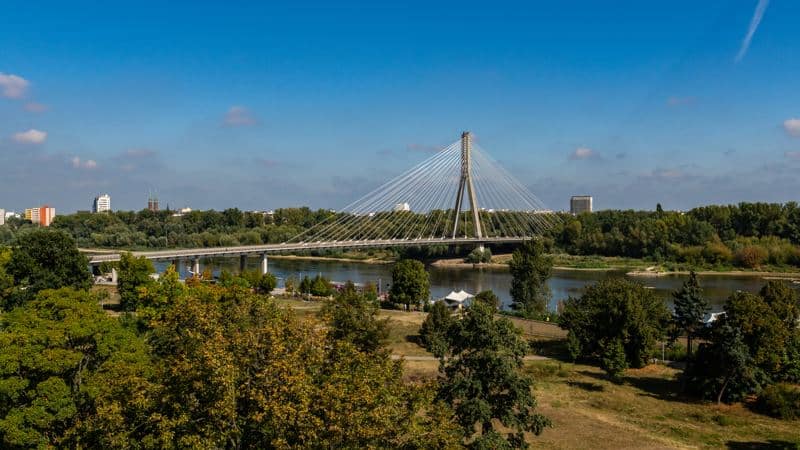 Kamera online - Most Świętokrzyski i Wisła widziane z dachu LOGOS Warszawa